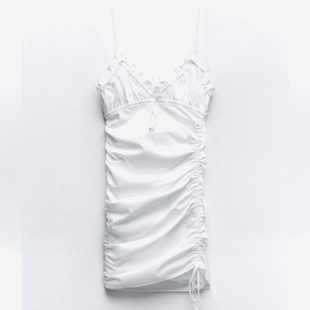 ZARA RUCHED BOW SPAGHETTI STRAPS TRENCH COAT DRESS